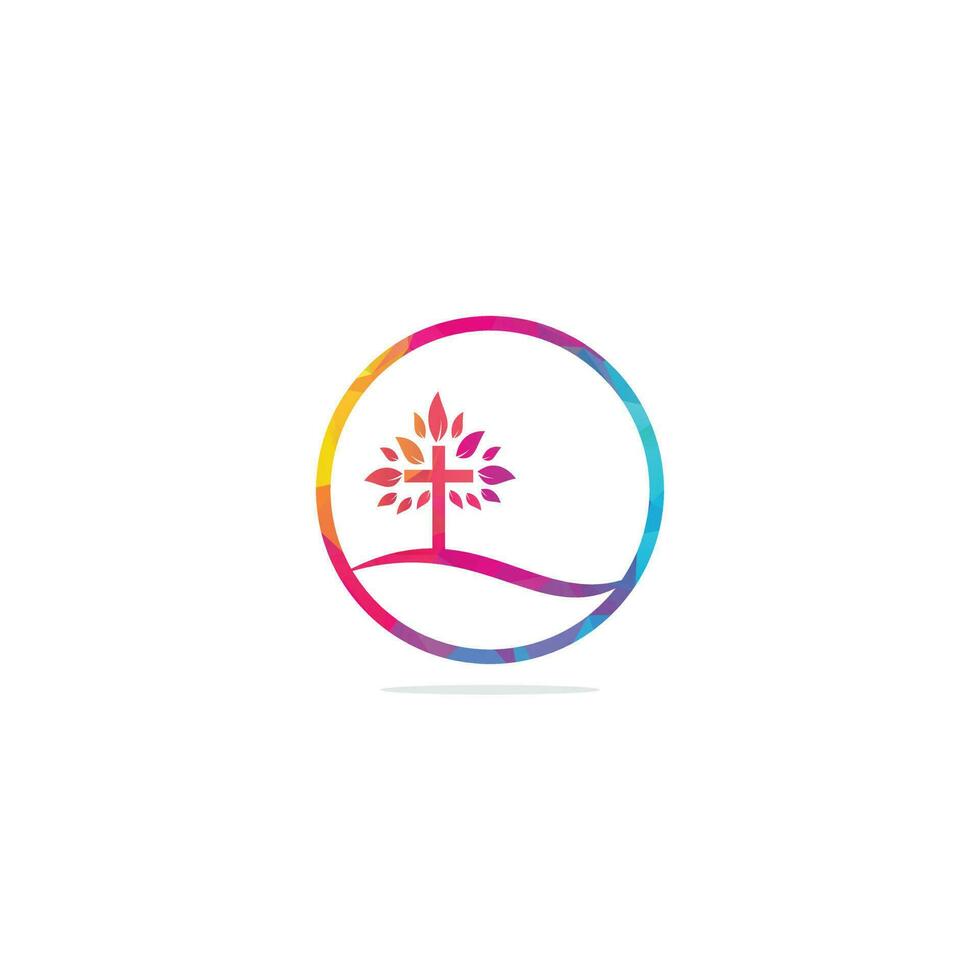 Tree religious cross symbol icon vector design. Cross tree logo design. Tree church logo