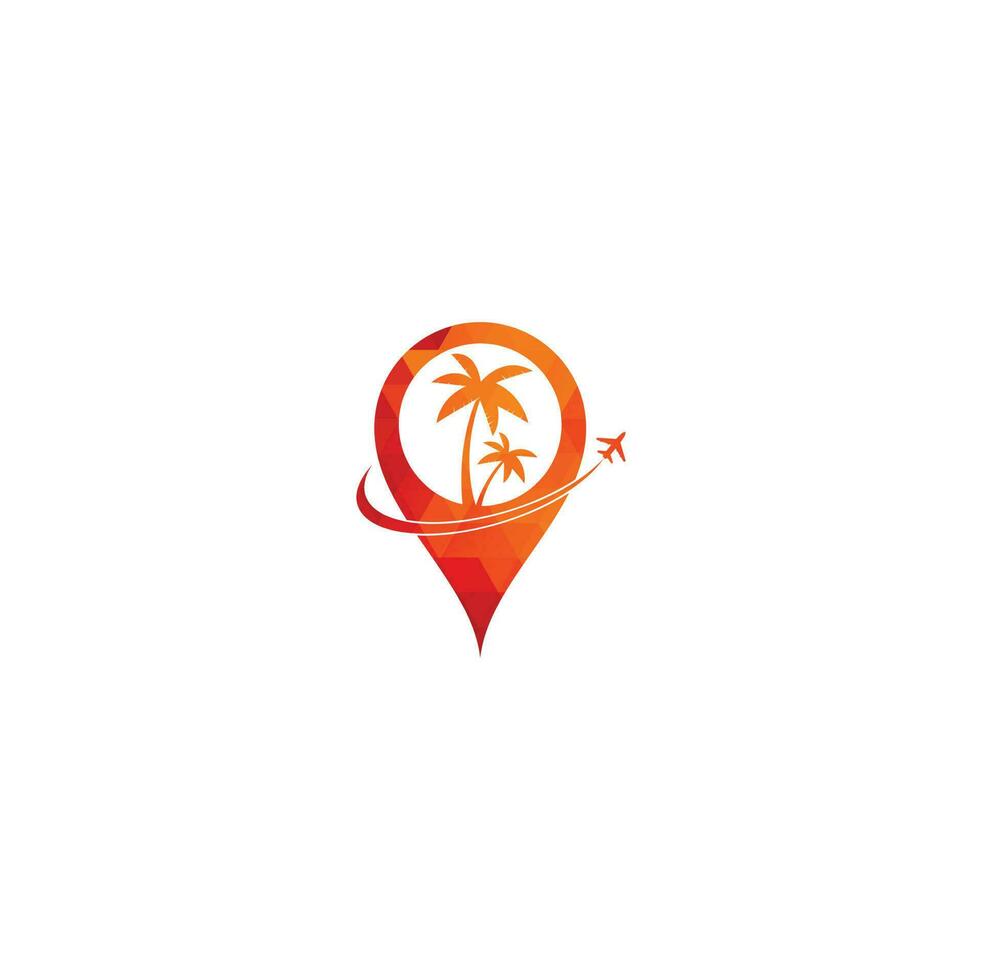 logotipo de punto de viaje con símbolo de palmeras, vector de concepto de diseños de logotipo de playa