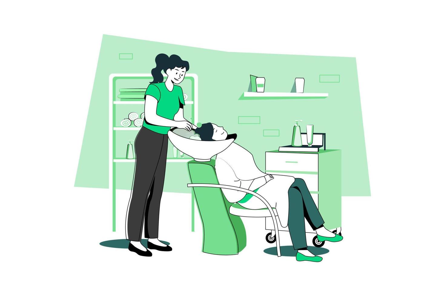 A young woman having head washing in beauty salon. vector