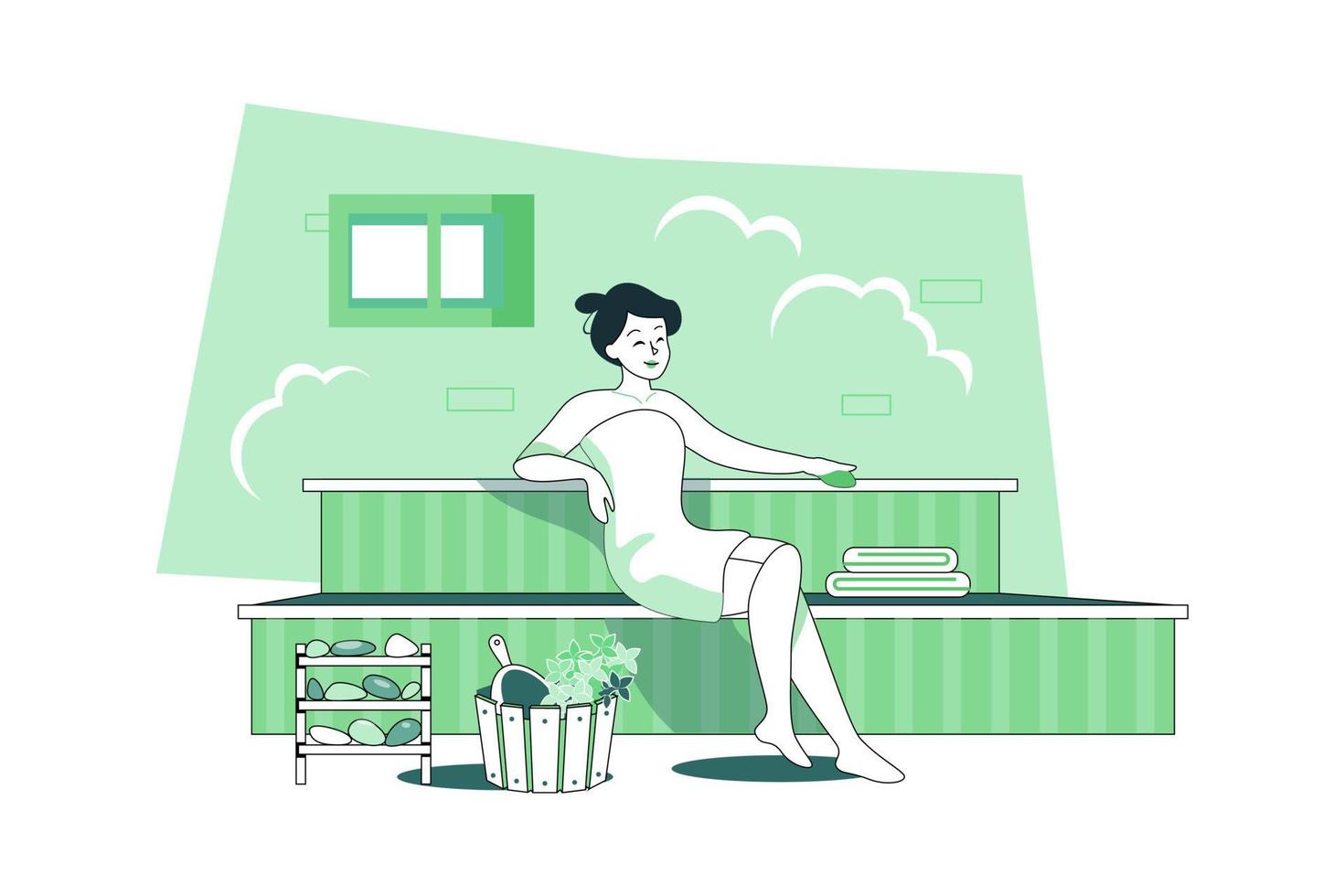 Woman relaxing in the sauna. vector