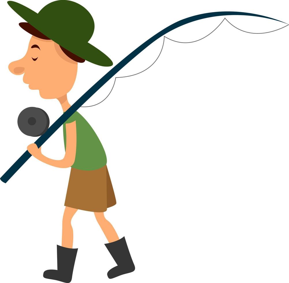 Young fisherman, illustration, vector on white background
