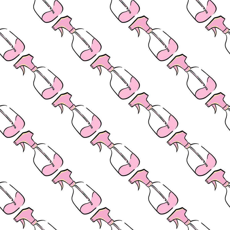 Spray bottle with pink liquid ,seamless pattern on white background. vector
