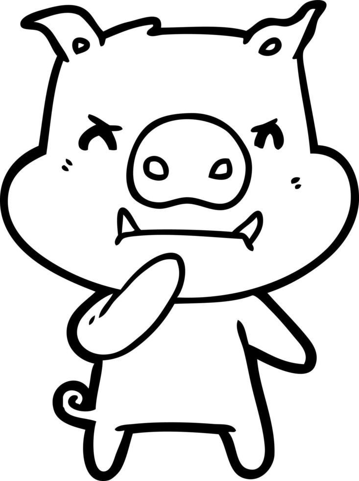 Cartoon line art angry pig vector