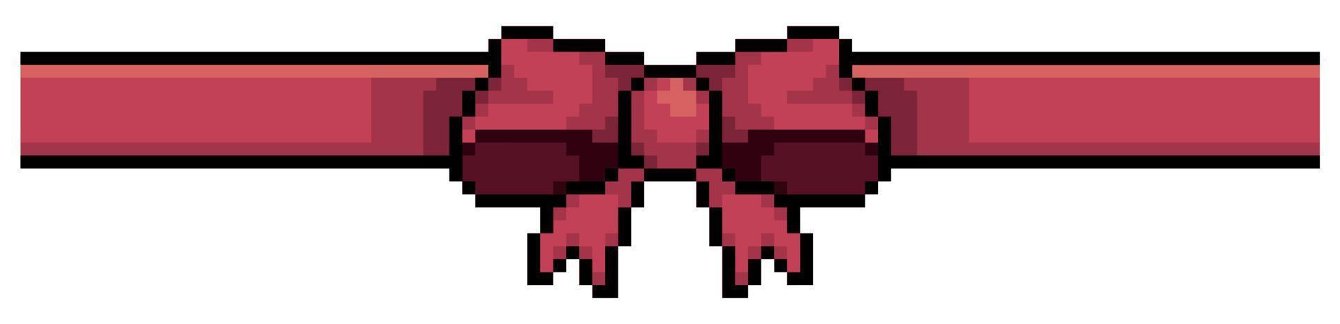 Pixel art red ribbon with bow, christmas decoration, gift ribbon vector