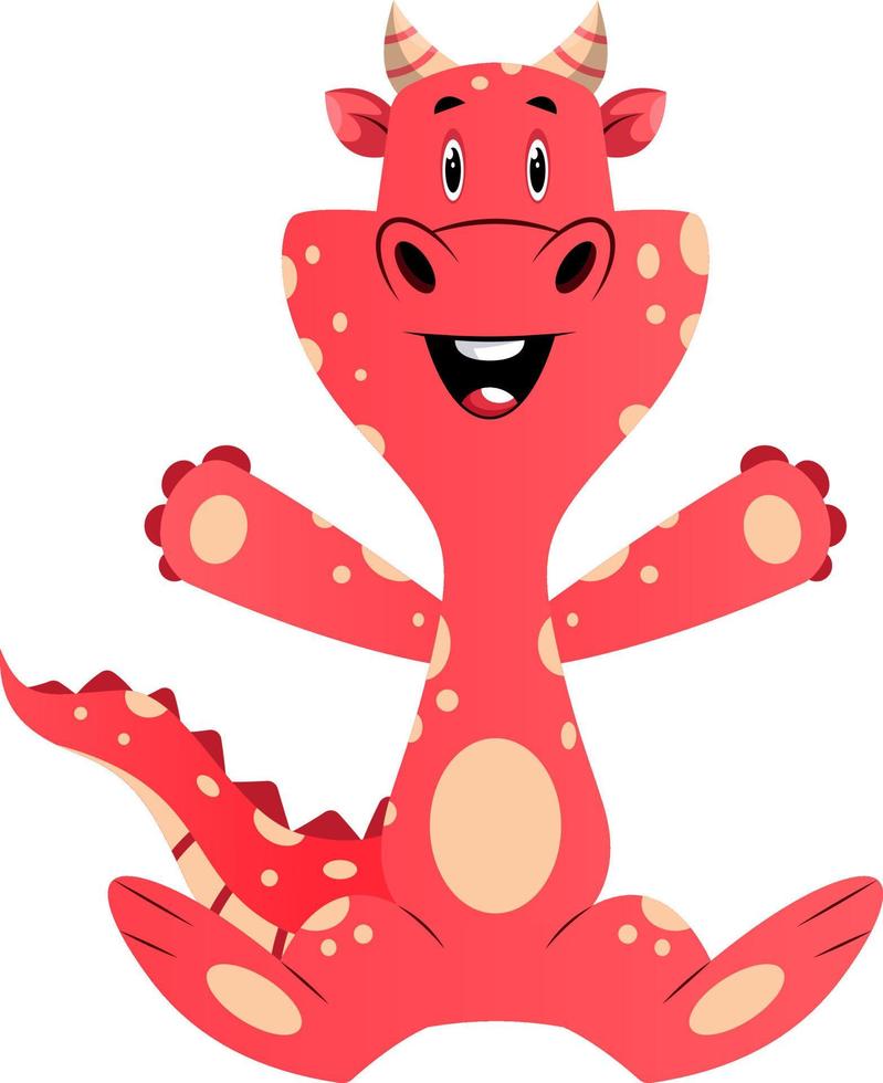 Red dragon is feeling happy, illustration, vector on white background.