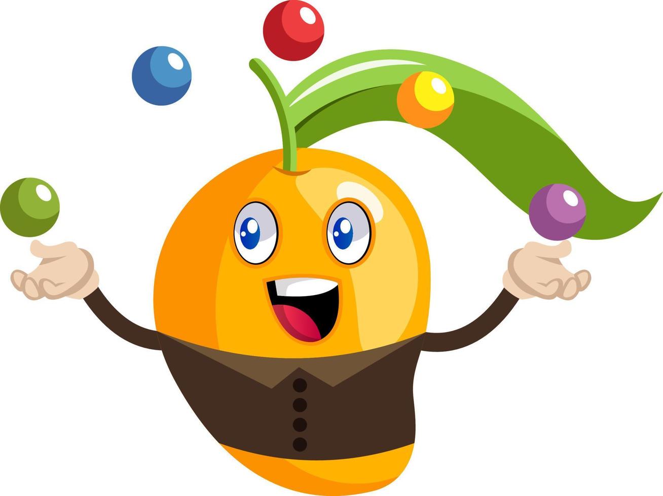 Mango juggling, illustration, vector on white background.