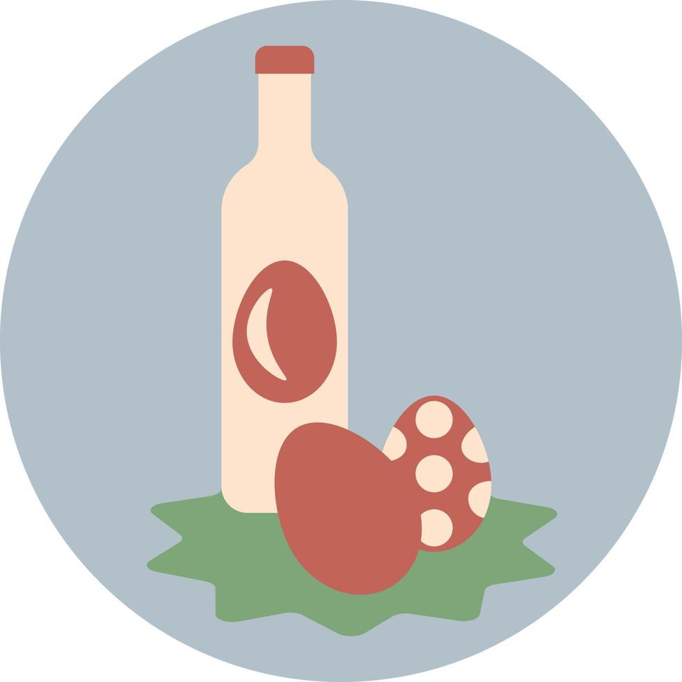 Wine bottle with two eggs next to it, illustration, vector on a white background.