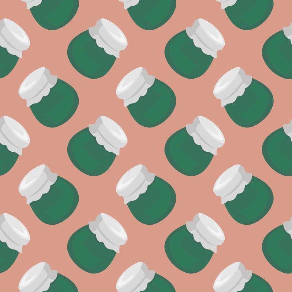 Lovely green jar ,seamless pattern on beige background. vector