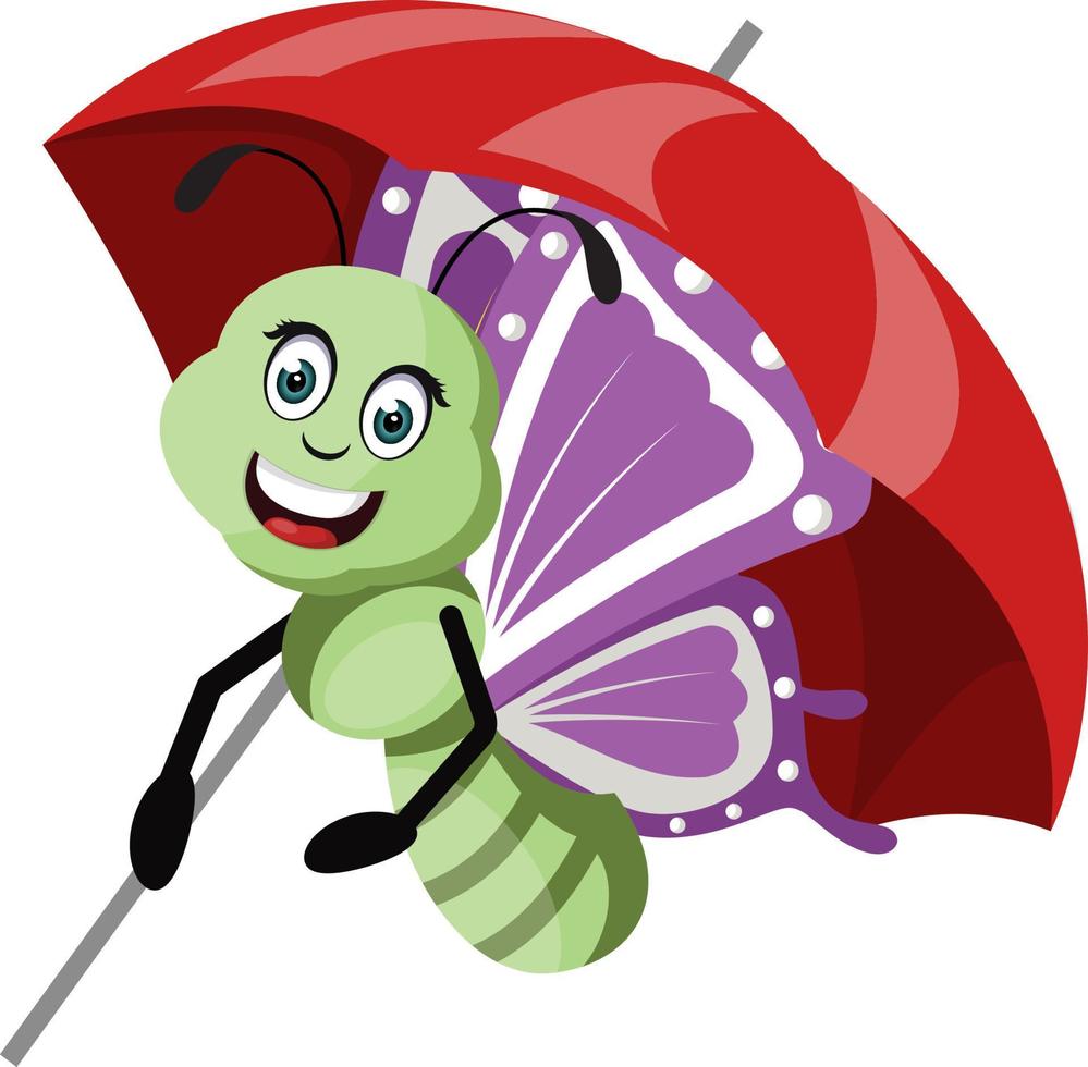 Butterfly with umbrella, illustration, vector on white background.