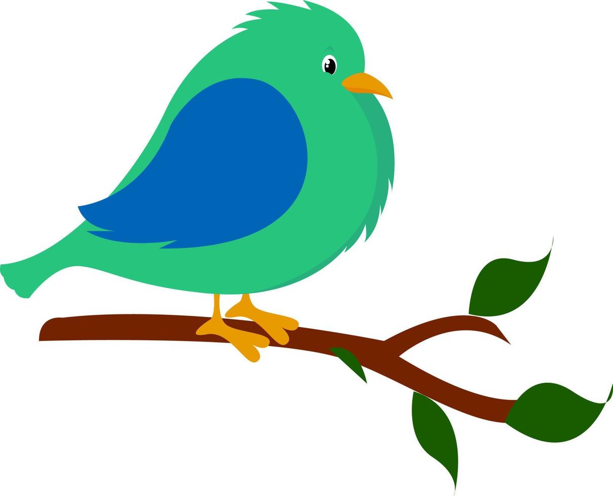 Bird on a branch, illustration, vector on white background.