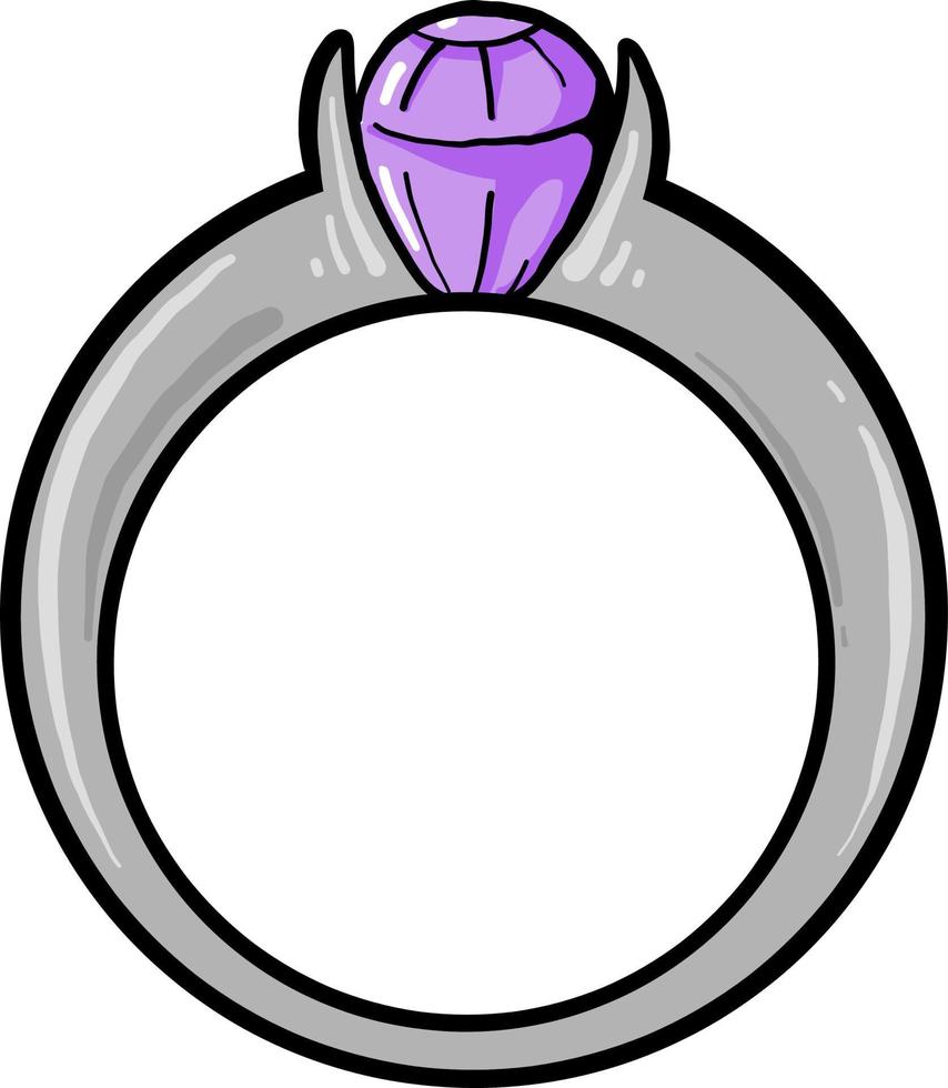 Anillo con piedra violeta, ilustración, vector sobre fondo blanco.