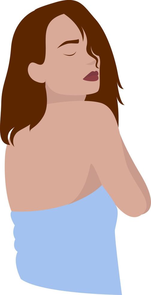 chica con el pelo mojado, ilustración, vector sobre fondo blanco.