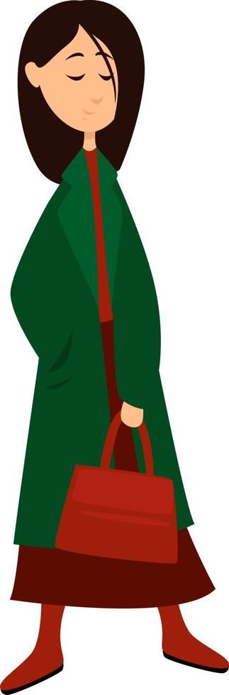 Woman with a red bag, illustration, vector on a white background.