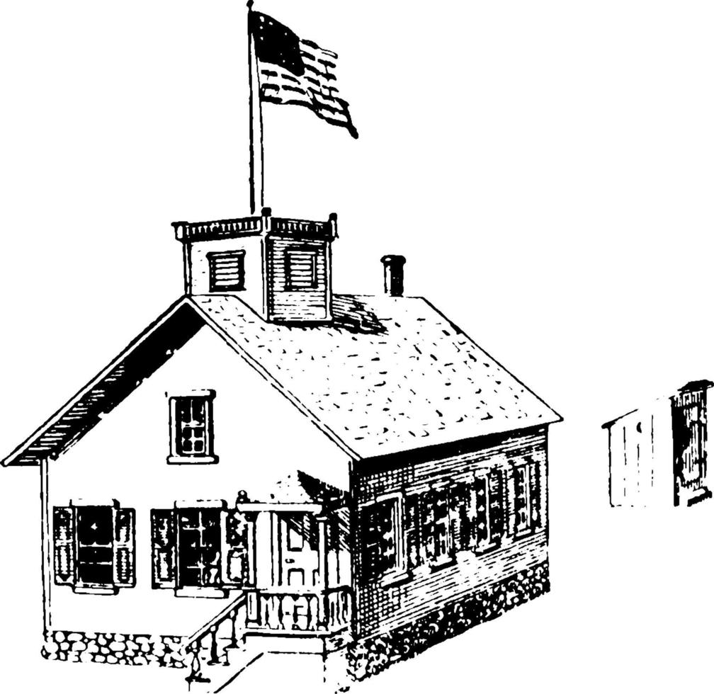 School Building, vintage illustration. vector