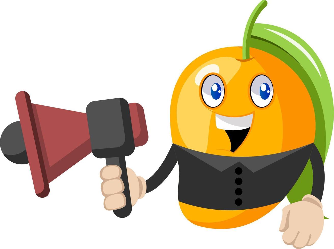 Mango with megaphone, illustration, vector on white background.