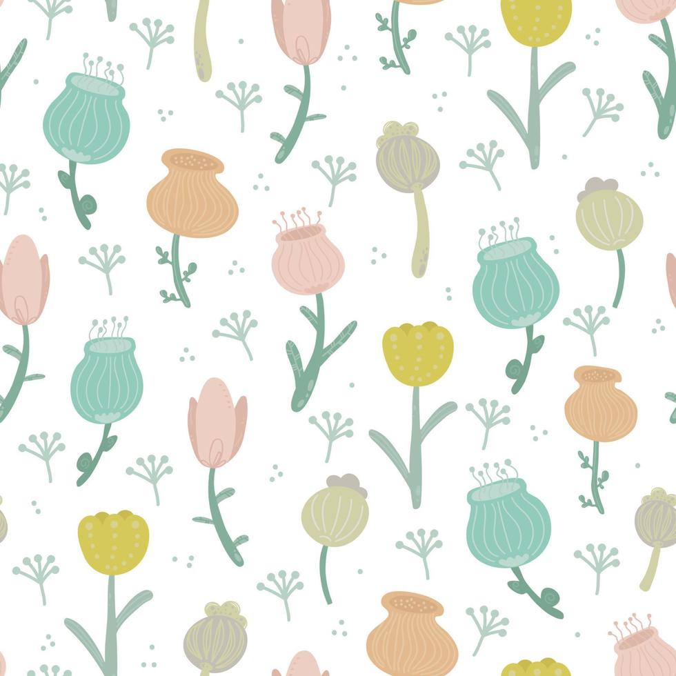 Floral pattern. Pretty flowers on white background. Printing with flowers and leaves. Ditsy print. Seamless vector texture. Spring bouquet.