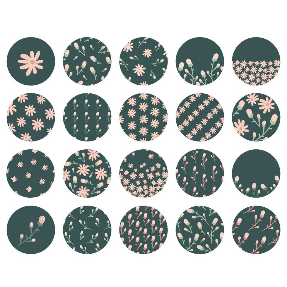 Highlight cover set, abstract floral botanical icons for social media. boho style. Vector illustration