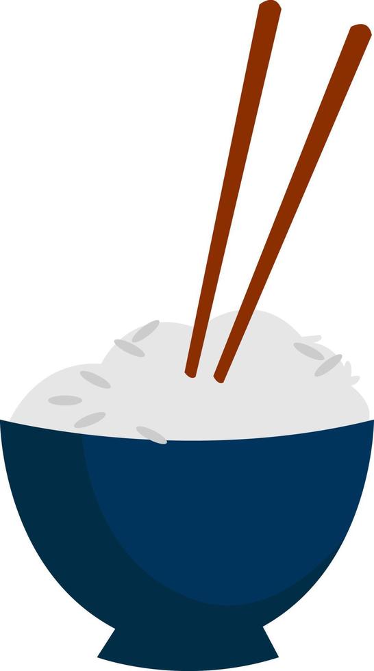 Rice in bowl, illustration, vector on white background.