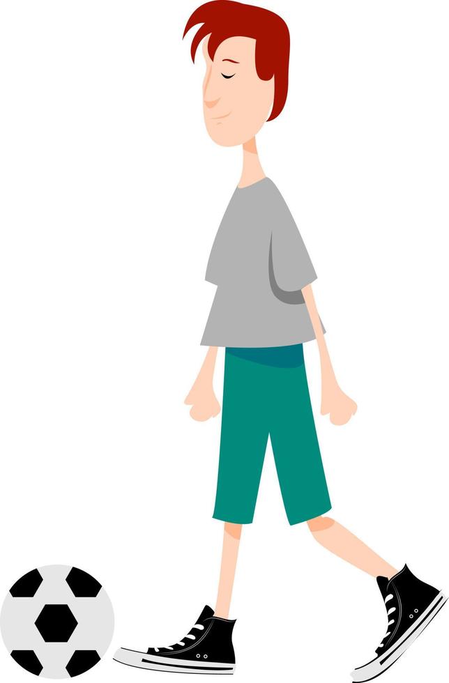 Boy playing football, illustration, vector on white background.