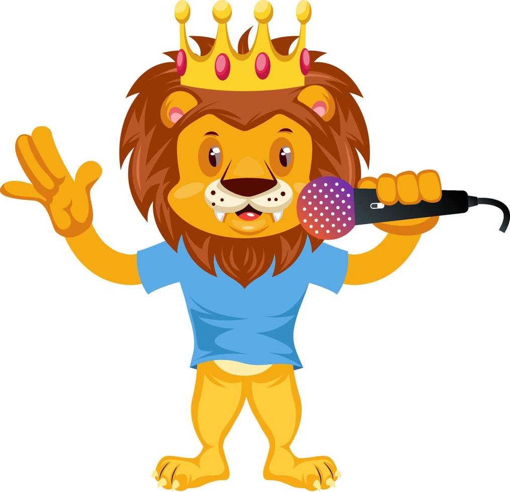 Lion with microphone, illustration, vector on white background.