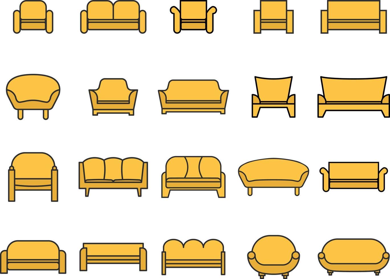 Yellow sofas and armchairs, illustration, on a white background. vector