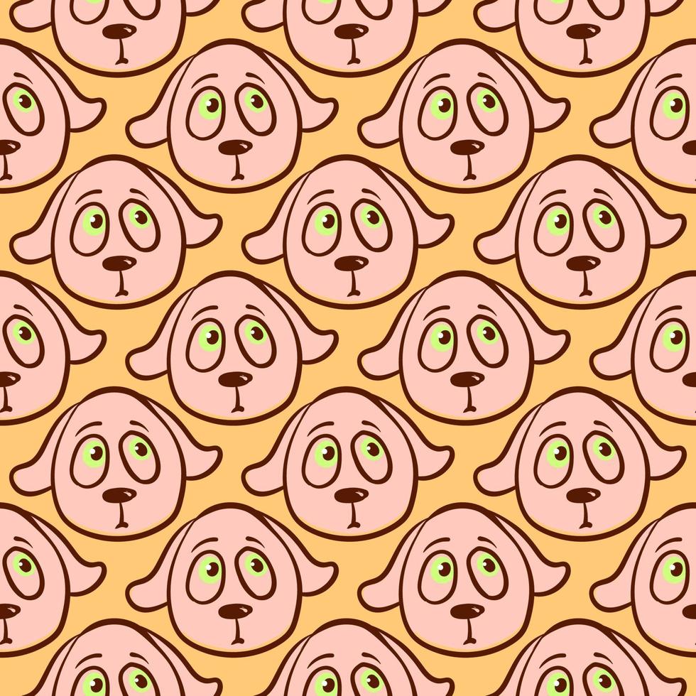 Dog head pattern, seamless pattern on orange background. vector