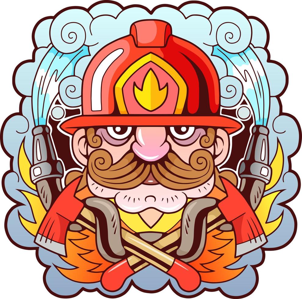 brave cartoon firefighter vector
