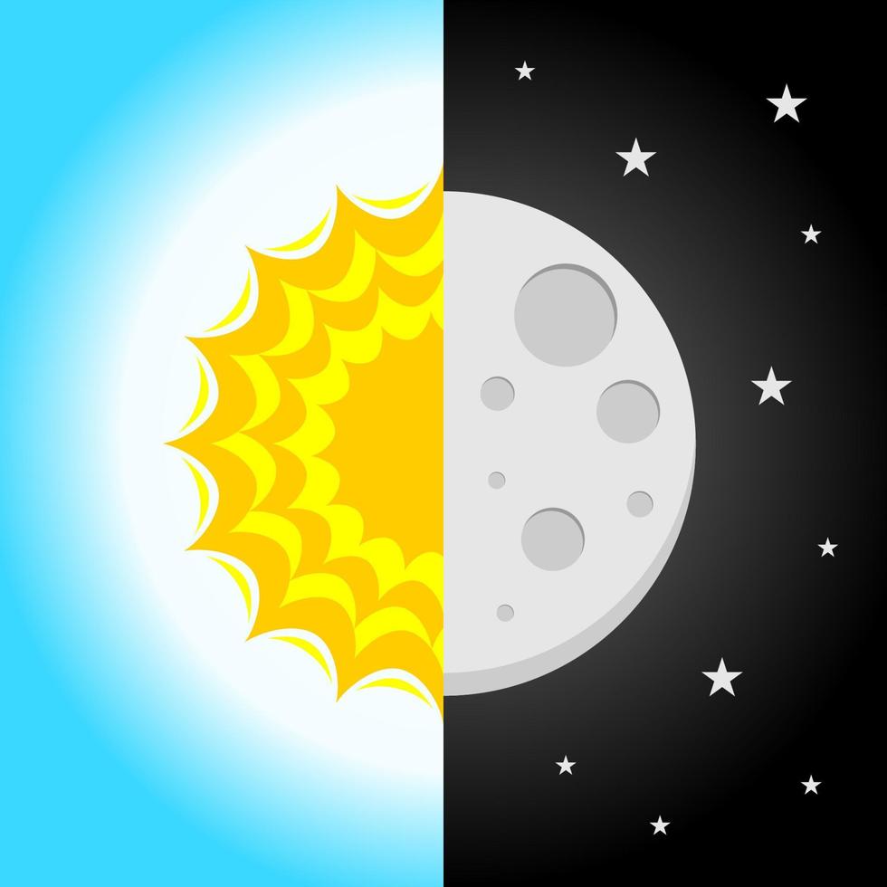 icono de la luna y el sol. Ilustración de vector de noche de día. logotipo de la luna y el sol. día noche simple señal.