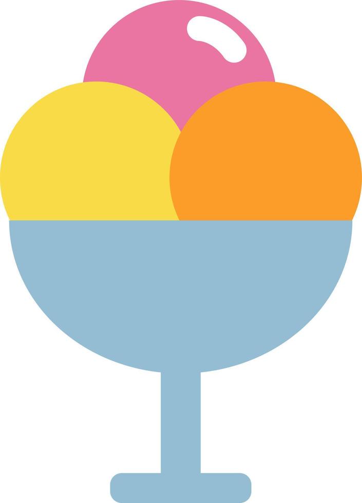 Three scoops of ice cream in a glass bowl, icon illustration, vector on white background