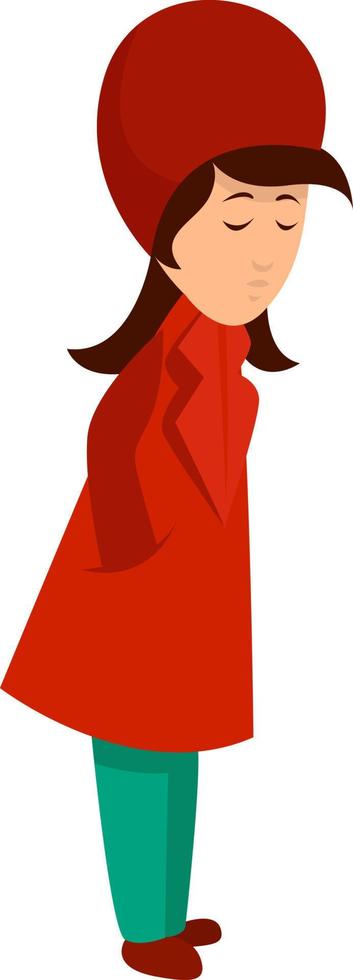 mujer con abrigo rojo, ilustración, vector sobre fondo blanco