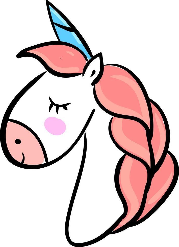 Unicorn with closed eyes, illustration, vector on white background.