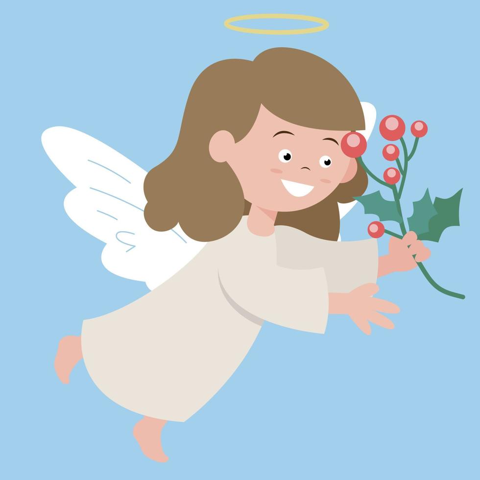 Angel with mistletoe, illustration, vector on white background