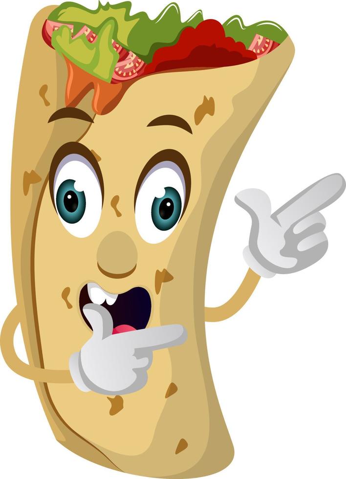 Burrito showing with hand, illustration, vector on white background.