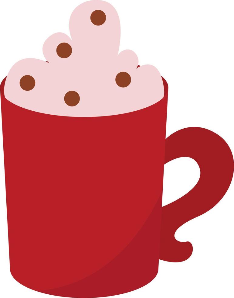 Taza roja con café, ilustración, vector sobre fondo blanco.