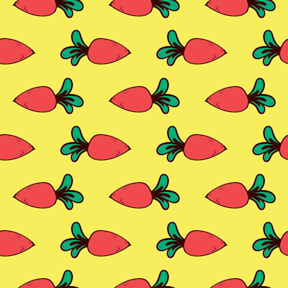 Baby carrots,seamless pattern on yellow background. vector