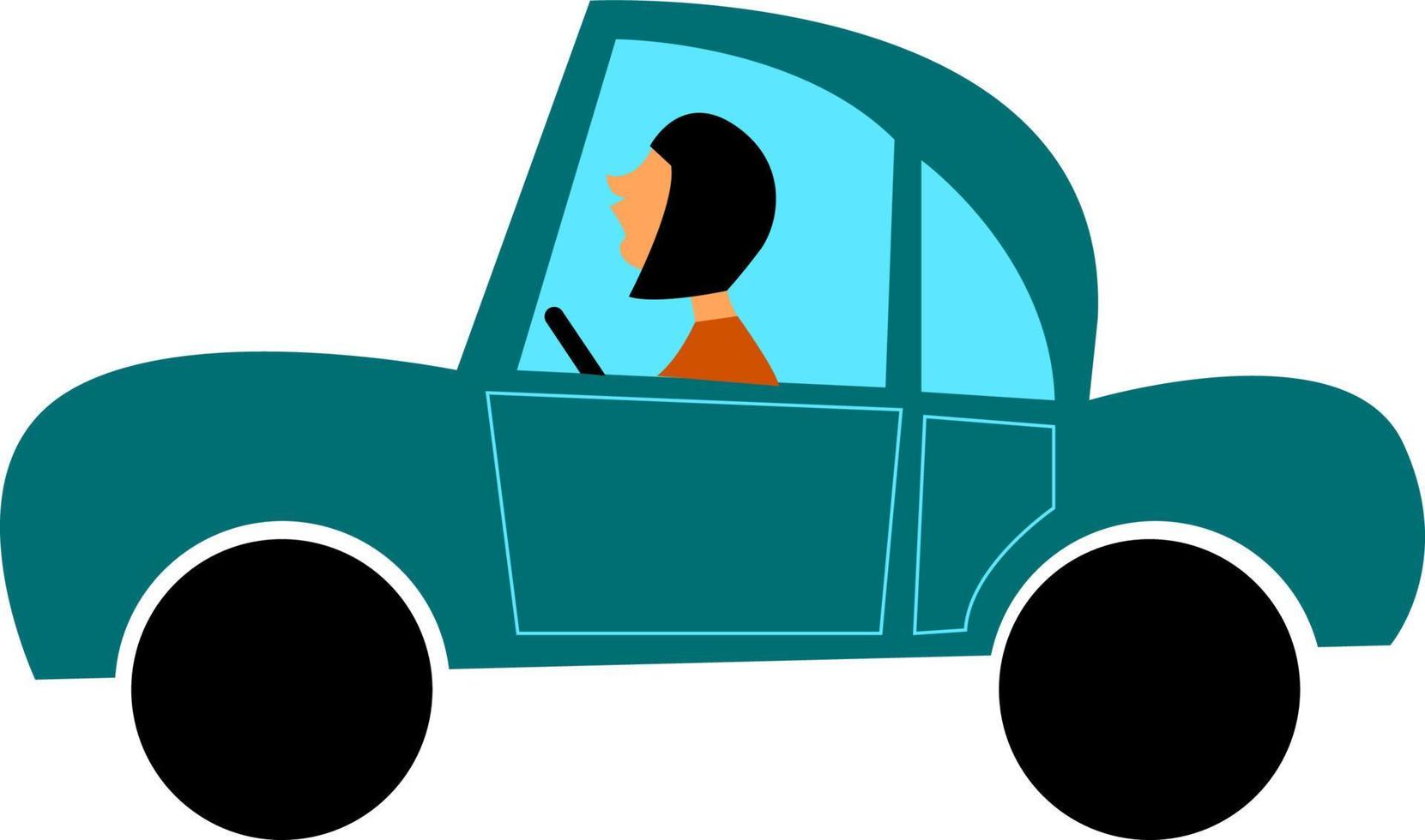 Conductor de coche azul, ilustración, vector sobre fondo blanco.