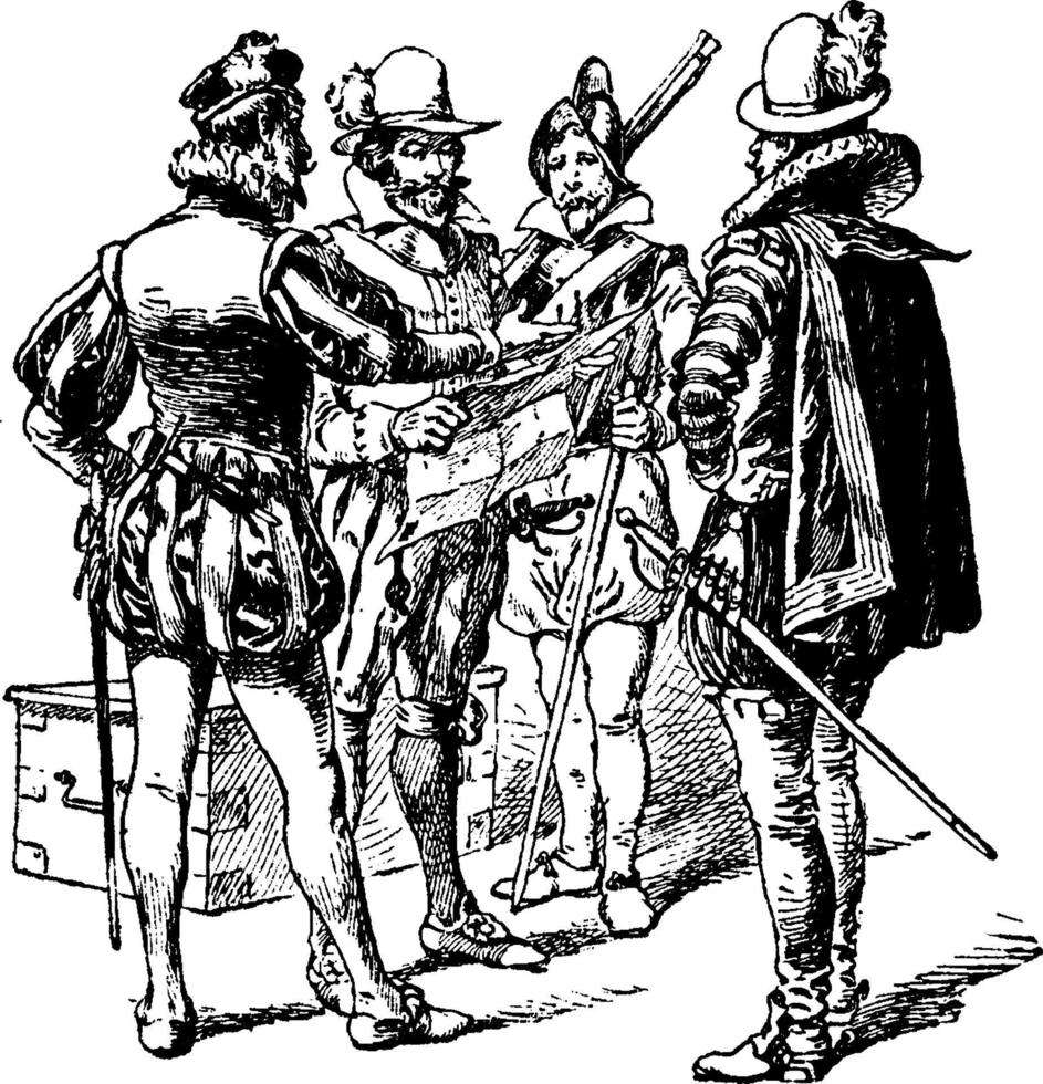 English Settlers, vintage illustration vector