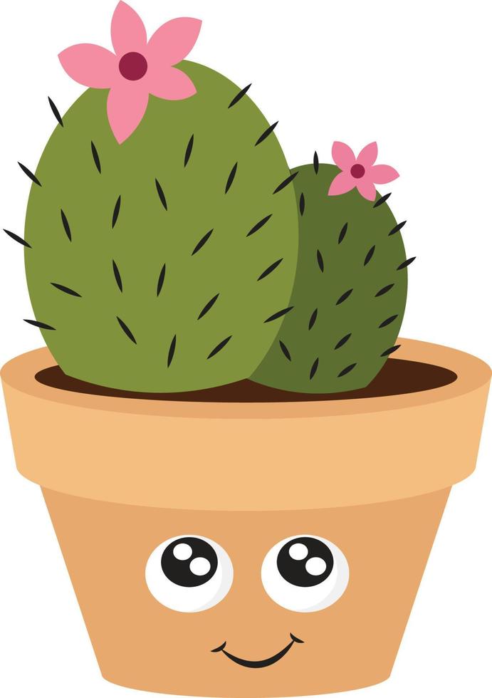 Cute cactus with pink flower, illustration, vector on white background.