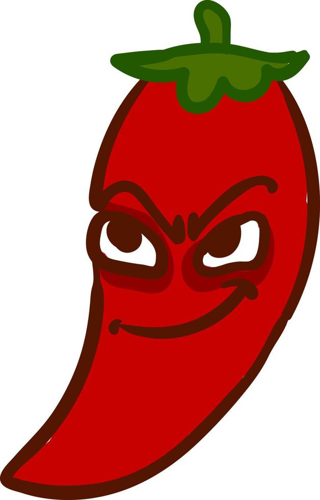 Pimiento rojo enojado, ilustración, vector sobre fondo blanco.