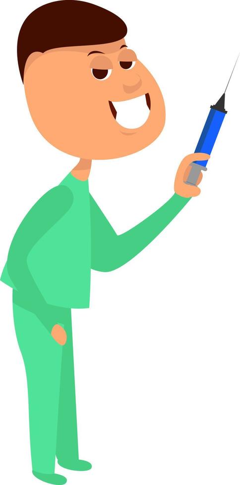 Doctor with syringe, illustration, vector on white background