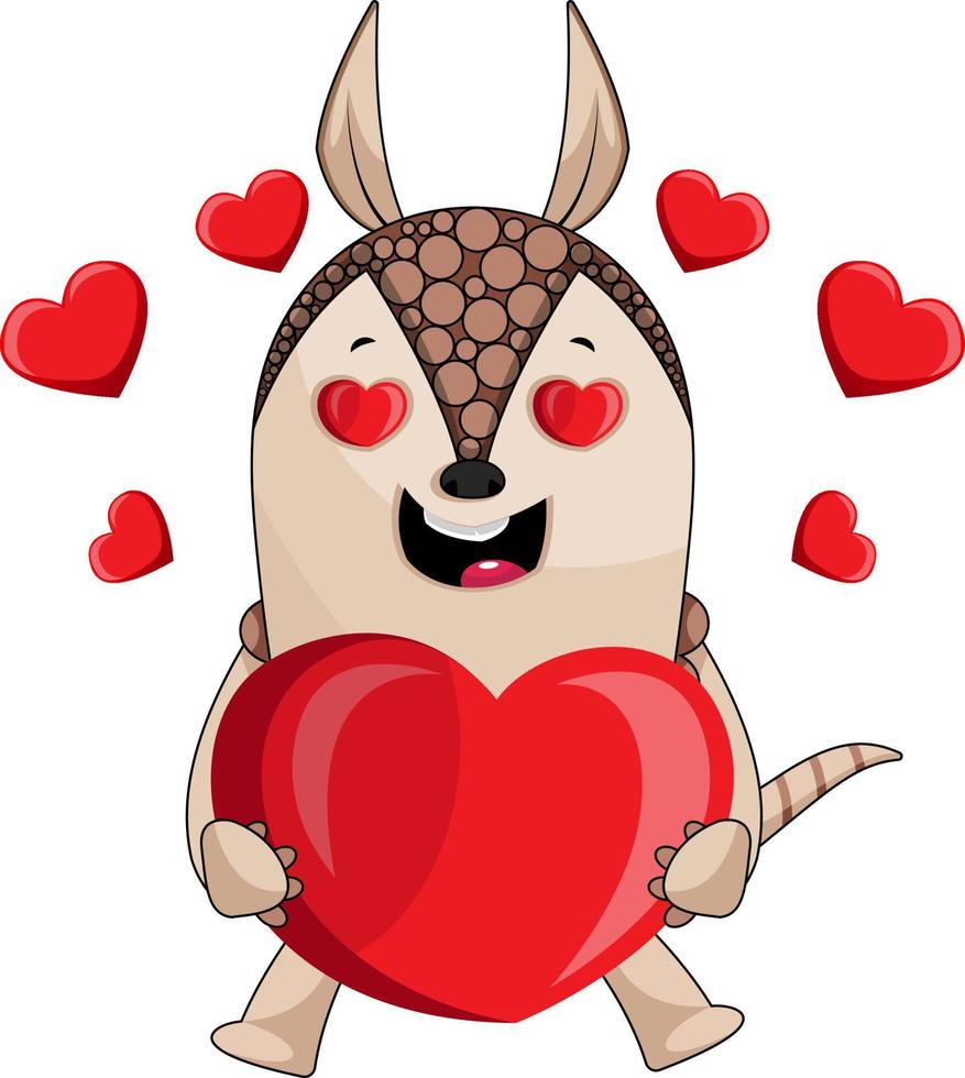 Armadillo in love, illustration, vector on white background.