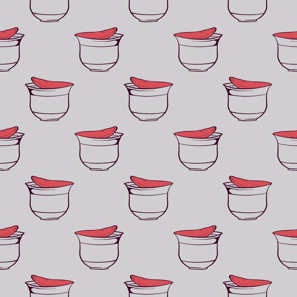 Red yogurt in a cup , seamless pattern on a grey background. vector
