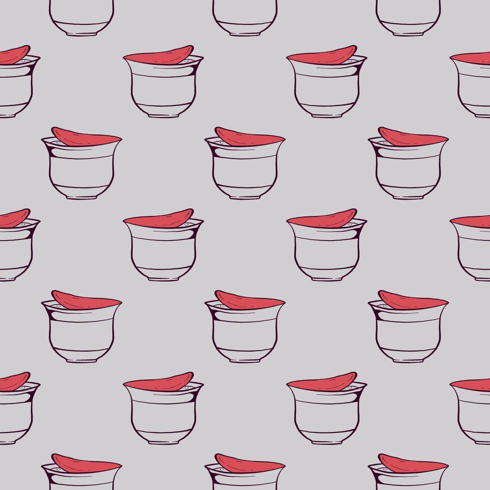 Red yogurt in a cup , seamless pattern on a grey background. vector