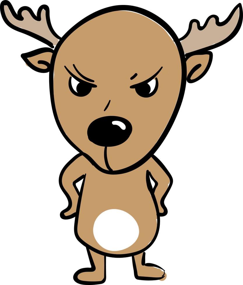 Angry little deer, illustration, vector on white background.