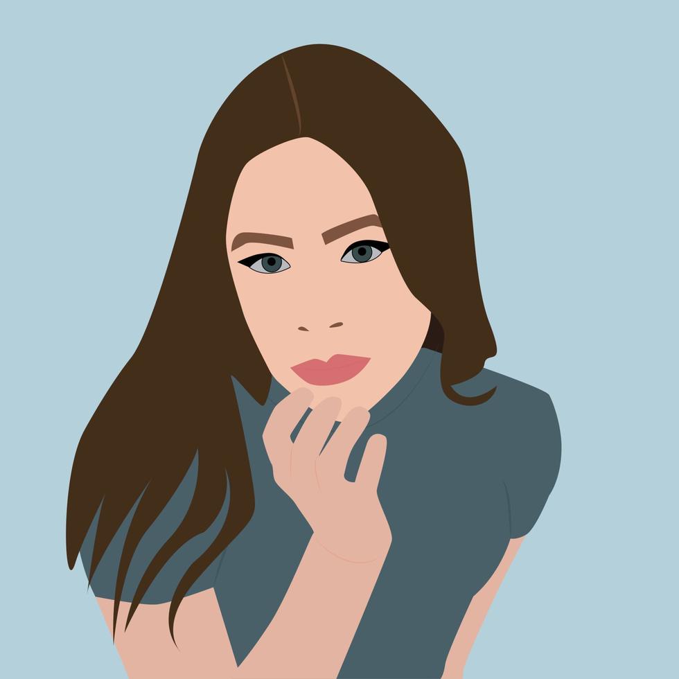 Girl with hand on her face, illustration, vector on white background.