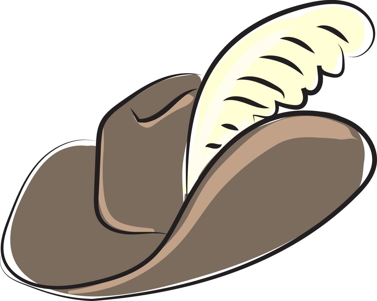 Hat with feather, illustration, vector on white background.