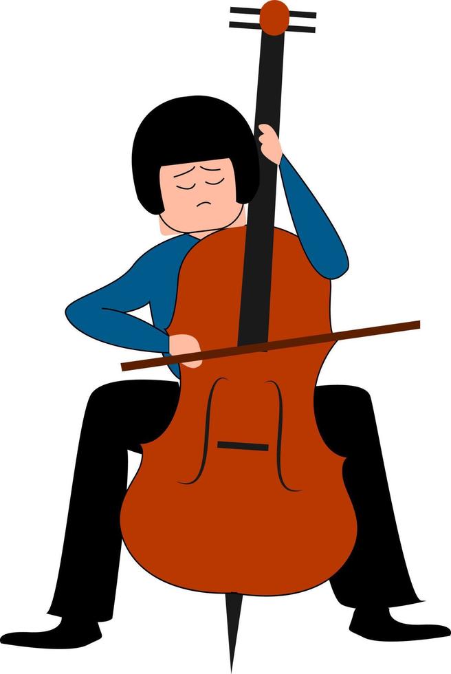 Cellist playing, illustration, vector on white background.
