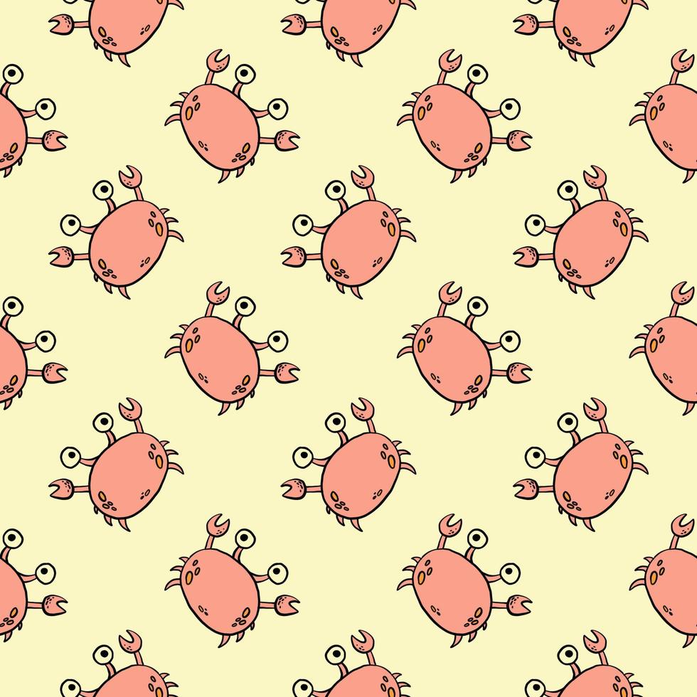 Small crabs ,seamless pattern on  light yellow background. vector