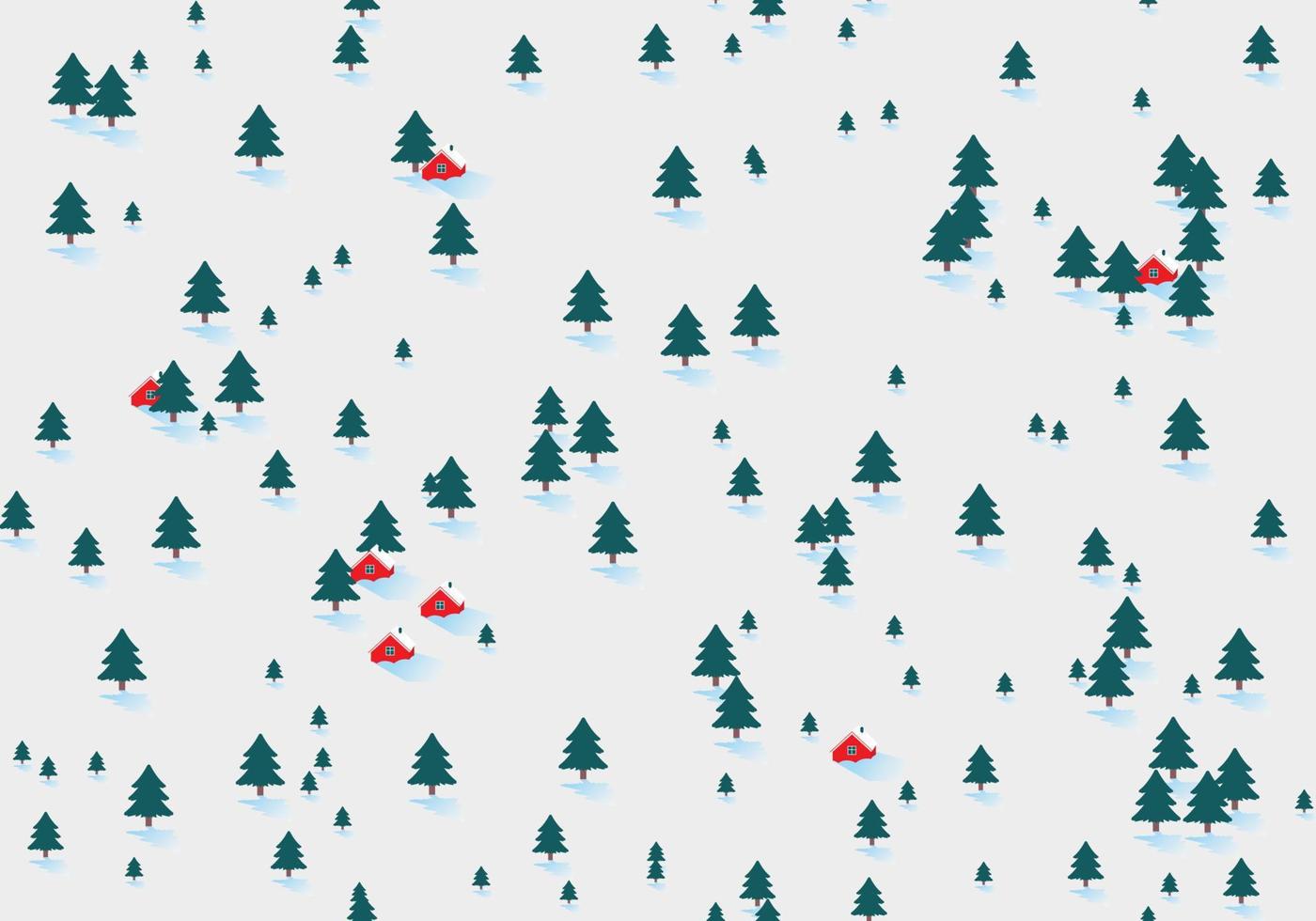 ilustración vectorial un paisaje invernal plano con árboles de navidad y casas rojas. una simple superficie de nieve. clima nevado temporada de invierno. vector