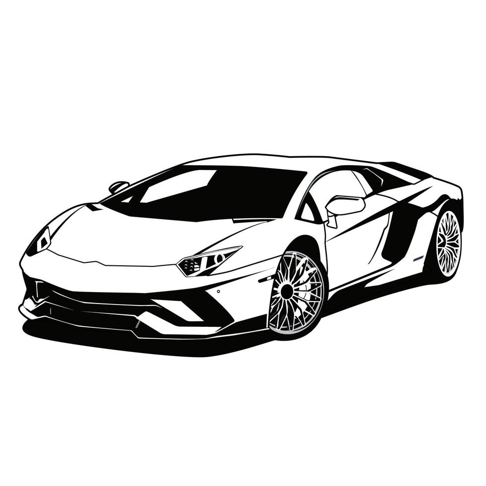 super car outline black and white vector design